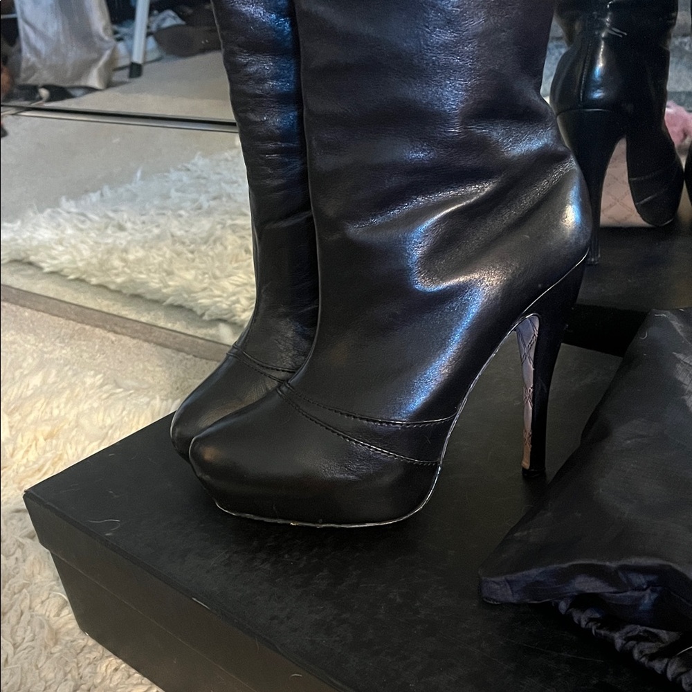 L.A.M.B. Panya Black Knee High Leather Boots - Picture 4 of 10